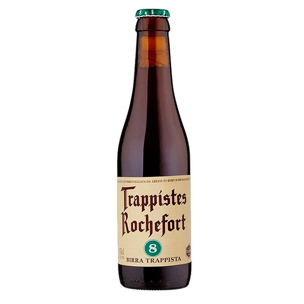 Cerveza artesanal Trappistes Rochefort 8 en la birroteca de bigote blanco
